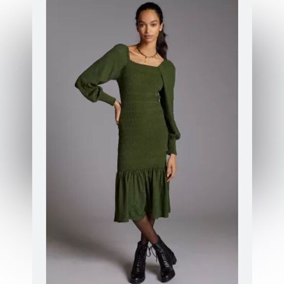 Anthropologie Smocked Puff-Sleeved Midi Dress - Picture 1 of 10